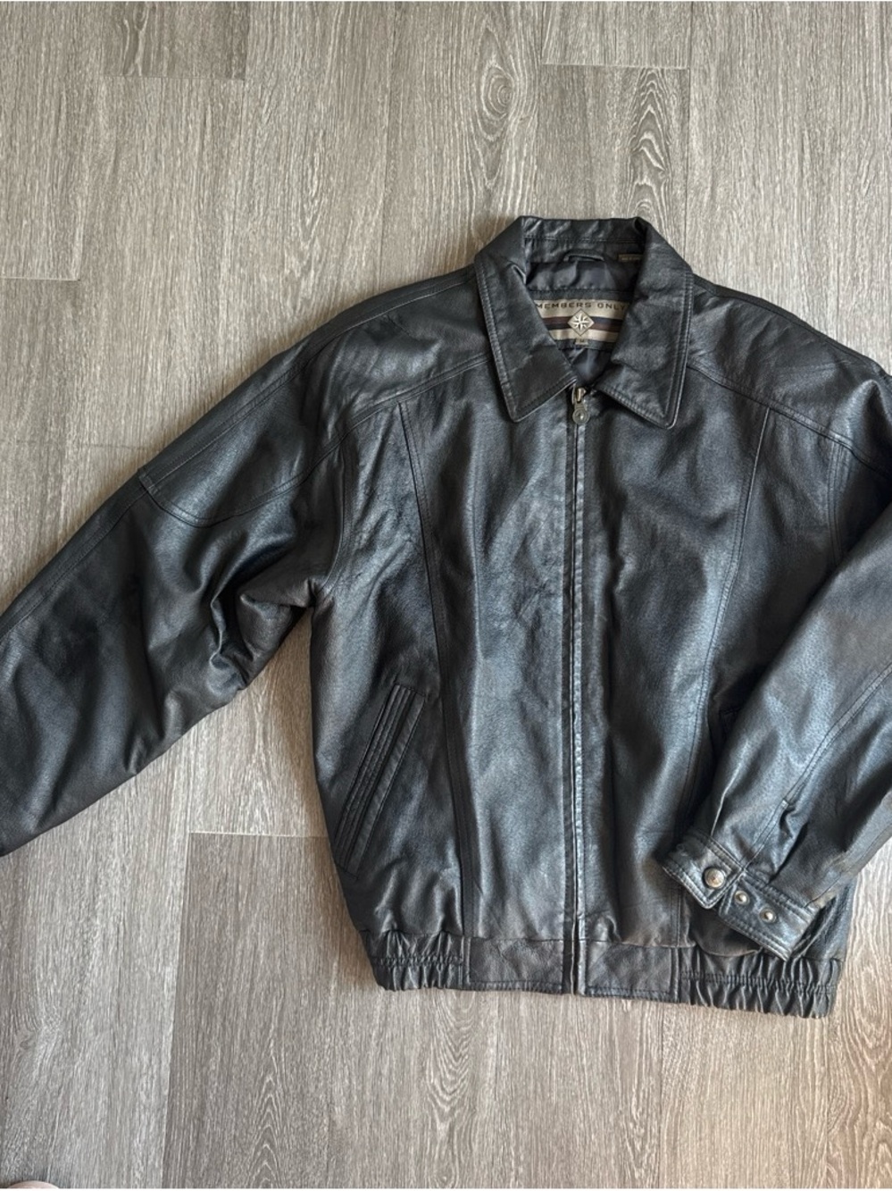 Members Only Black Leather Bomber Jacket